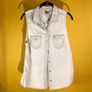 Button up sleeveless denim vest